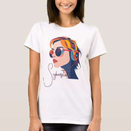 Trendig PIP Art Woman med hörlurar T Shirt