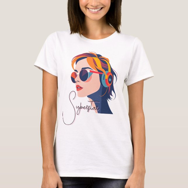 Trendig PIP Art Woman med hörlurar T Shirt (Framsida)
