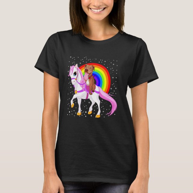 Trendig Pitbull Regnbåge Häst T Shirt (Framsida)
