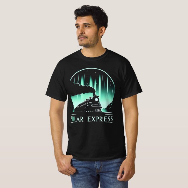 Trendig Polar Express Tåg Manar Black T Shirt (Hel framsida)