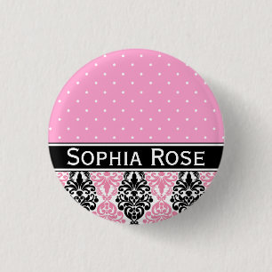 Trendig Polka Dot Damask Pattern med Namn Knapp