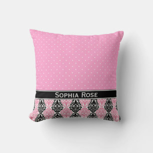 Trendig Polka Dot Damask Pattern med Namn Kudde