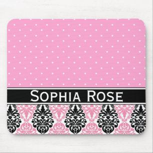Trendig Polka Dot Damask Pattern med Namn Musmatta