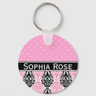 Trendig Polka Dot Damask Pattern med Namn Nyckelring