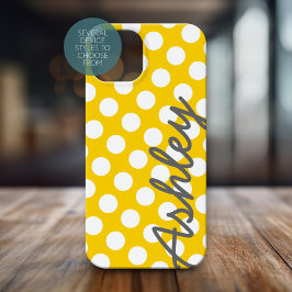 Trendig Polka Dot Mönster med namn - gult grått