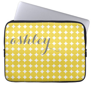 Trendig Polka Dot Mönster med namn - gult grått Laptop Sleeve