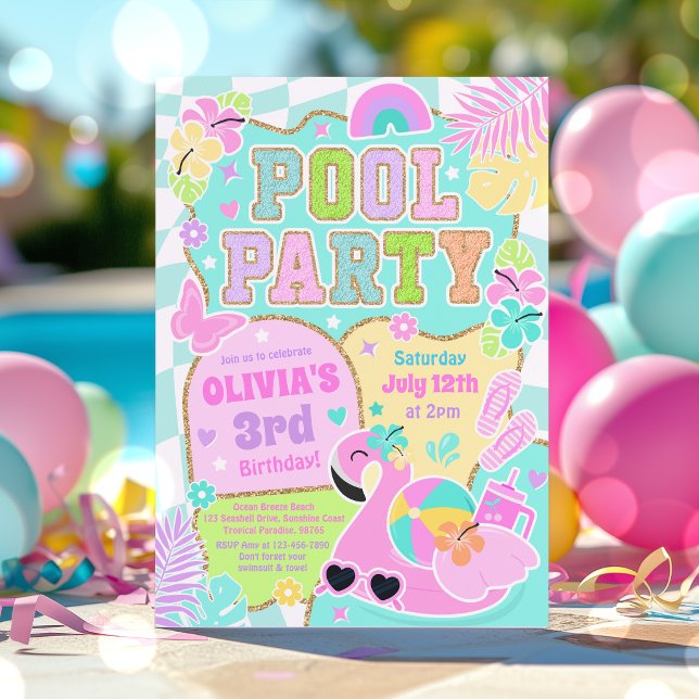 Trendig poolparty snygg tjejpool födelsedag inbjudningar (Skapare uppladdad)