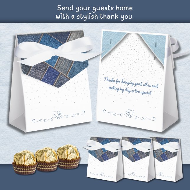 Trendig presentlåda i blå denim för födelsedagsfir (Trendy Blue Denim Birthday Party Favor Box)