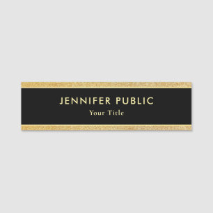 Trendig Professionell Elegant Black och Guld Glitt Namnbricka
