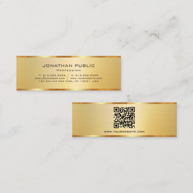 Trendig Professionell Elegant Modern QR-kod Guld Mini Visitkort (Fram/baksida)