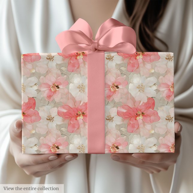 Trendig pudrig rosa och guld 90-årsdagspresentinsl presentpapper (Trendy powder pink and gold 90th birthday wrap)