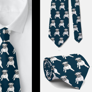 Trendig Pug Hund Navy Blue Classic Modern Neck Tie Slips