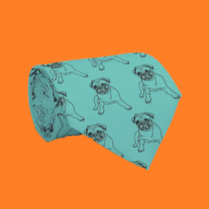 Trendig Pug Hund Teal Blue Classic Modern Neck Tie Slips