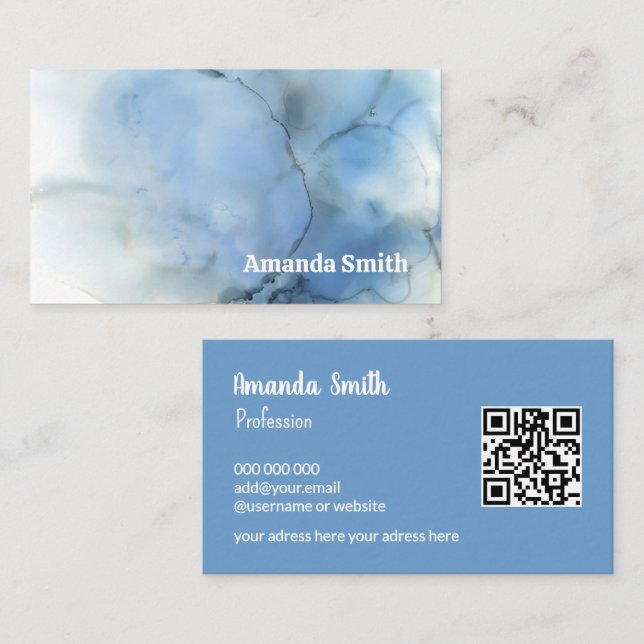 Trendig QR-coola, abstrakt, pastellblå  Visitkort (Fram/baksida)