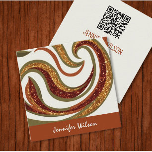 Trendig QR-kod abstrakt glitter terracotta grönt Fyrkantigt Visitkort