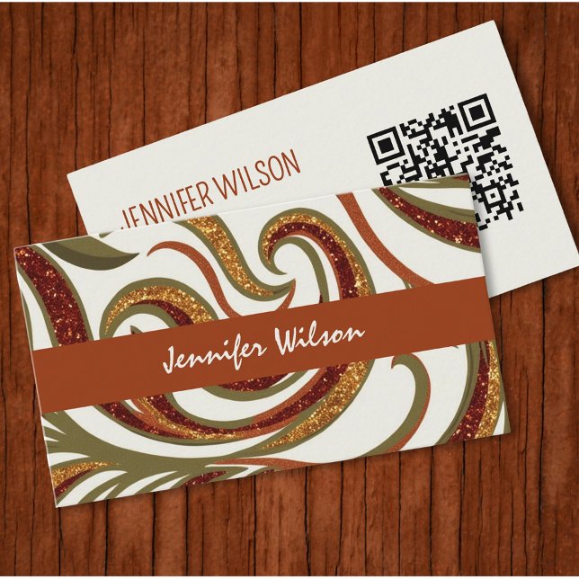 Trendig QR-kod abstrakt glitter terracotta grönt Visitkort (Luxury terracotta design for elegant business card )
