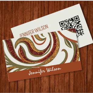 Trendig QR-kod abstrakt glitter terracotta grönt Visitkort