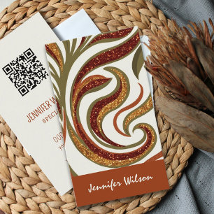 Trendig QR-kod abstrakt glitter terracotta grönt Visitkort