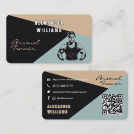 Trendig QR-kod Charcoal Sand Teal Personlig Tränar Visitkort