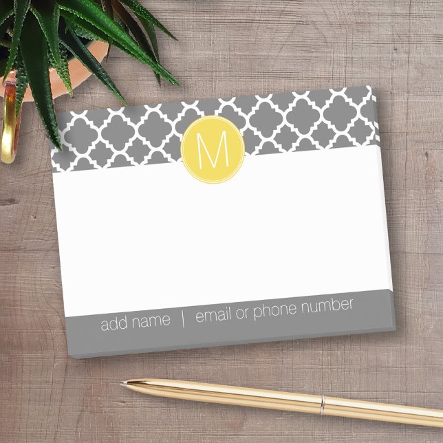 Trendig Quatrefoil Mönster med Adress och Monogram Post-it Block (Personalized post-it notes - add your name and other text)