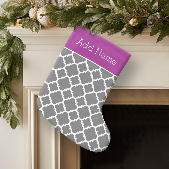Trendig Quatrefoil Mönster Personlig Namn Liten Julstrumpa (Personalized Christmas Stocking)