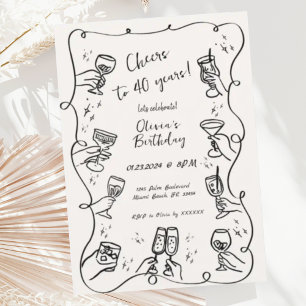 Trendig Quirky Hand plockade Scribble Vin födelsed Inbjudningar