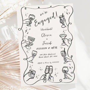 Trendig Quirky Hand plockade Squiggle Förlovningsf Inbjudningar