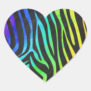 Trendig Rainbow and Black Zebra Animal Print on el Hjärtformat Klistermärke