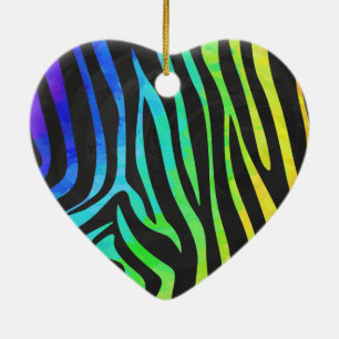 Trendig Rainbow and Black Zebra Animal Print on el Julgransprydnad Keramik