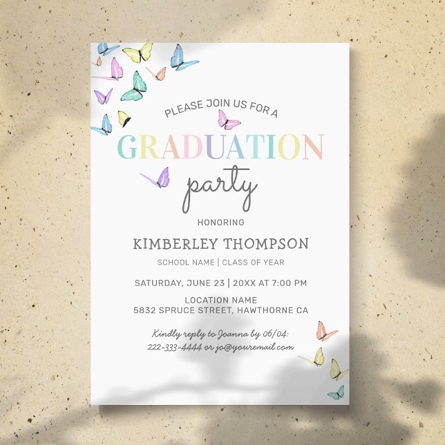 Trendig Rainbow Pastel Butterfly Studentfest Inbjudningar (Skapare uppladdad)