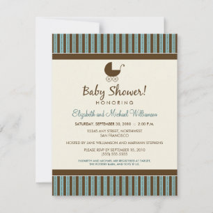Trendig Rand Baby Shower-inbjudan (blå/brun) Inbjudningar