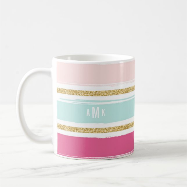 Trendig Rand med Monogram I från Guld Glitter Kaffemugg (Vänster)