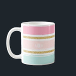 Trendig Rand med Monogram II från Guld Glitter Kaffemugg<br><div class="desc">Roligt och trendig mugg med ,  blått och shock rosa borste rand med faux guld glitter accent. Anpassa genom att lägga till ditt eget monogram.</div>