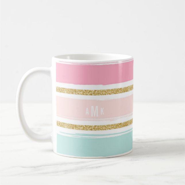 Trendig Rand med Monogram II från Guld Glitter Kaffemugg (Vänster)