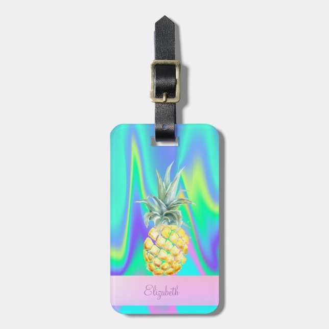 Trendig Randig Ananas Holografisk Bagagebricka (Vertikal Framsida)