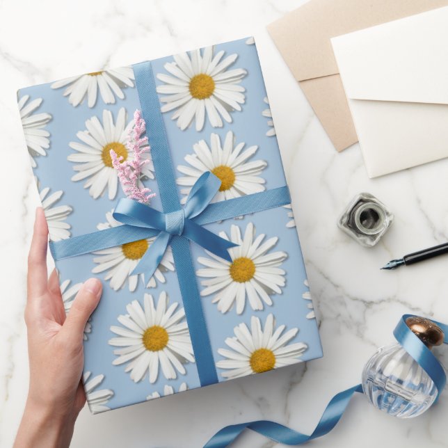 Trendig Real Daisy Flowers - Bröllop Blue Mode Presentpapper (Gifting)