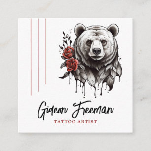 Trendig Red and Black Bear Ro Tattoo Artist Fyrkantigt Visitkort