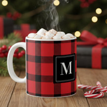 Trendig Red and Black Buffalo Play Monogrammed