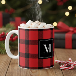 Trendig Red and Black Buffalo Play Monogrammed Kaffemugg