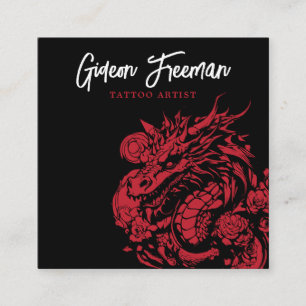 Trendig Red and Black Dragon Tattoo Artist Fyrkantigt Visitkort