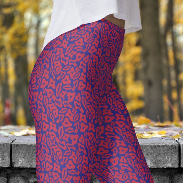 Trendig Red and Colbolt Blue Mönster Leggings (Trendy Red and Colbolt Blue Pattern Leggings)