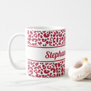 Trendig Red and White Leopard Print with Namn Kaffemugg