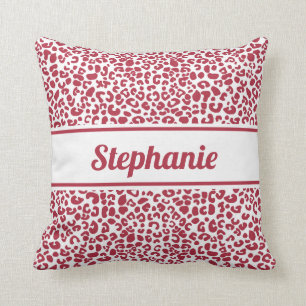 Trendig Red and White Leopard Print with Namn Kudde