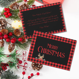 Trendig Red Black Buffalo Betalat med Cute Reindee Julkort
