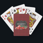 Trendig Red & Black Buffalo Play Red Vintage Lastb Casinokort<br><div class="desc">Trendig Red and Black Buffalo Play (Checks) med en röd plocka i vintagen uppåt. Svart etikett för kretskort,  personlig med ditt namn eller med din familj namn. Gör en underbar,  tankfull gåva.</div>