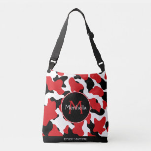Trendig Red Black Cow Skriv ut Monogram Axelväska