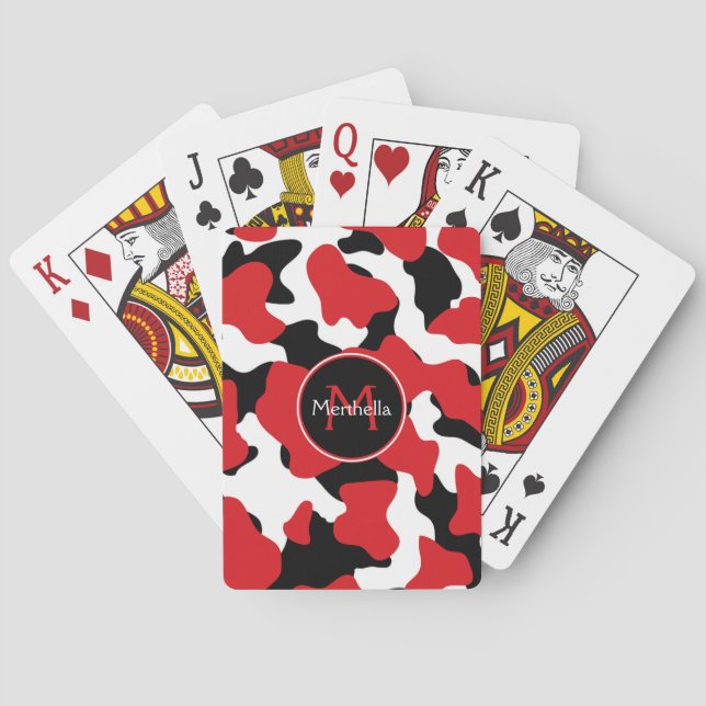 Trendig Red Black Cow Skriv ut Monogram Casinokort (Baksidan)