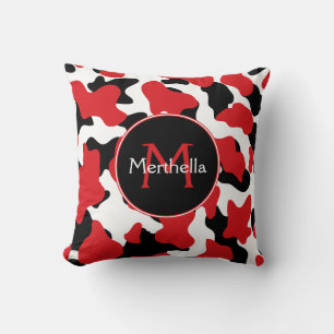 Trendig Red Black Cow Skriv ut Monogram Kudde