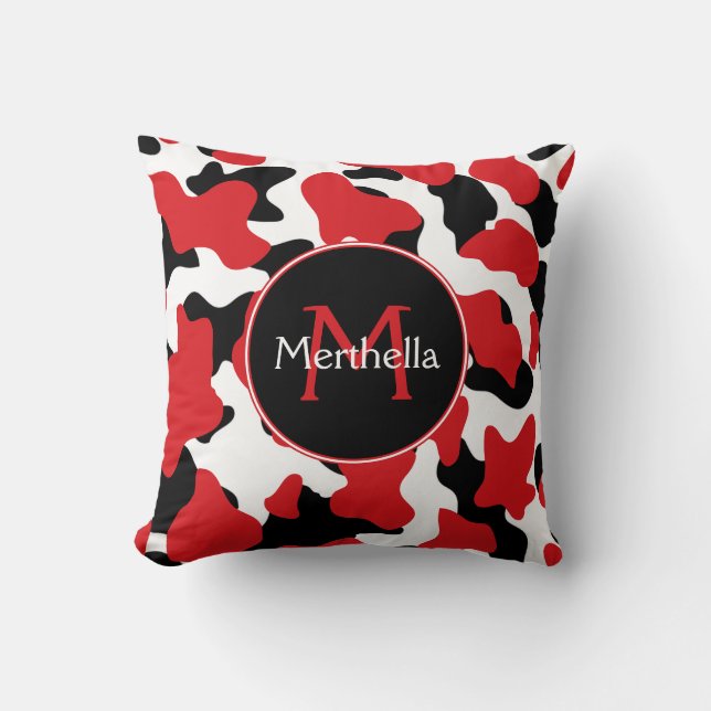 Trendig Red Black Cow Skriv ut Monogram Kudde (Framsida)