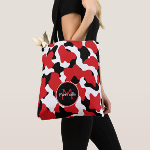 Trendig Red Black Cow Skriv ut Monogram Tygkasse